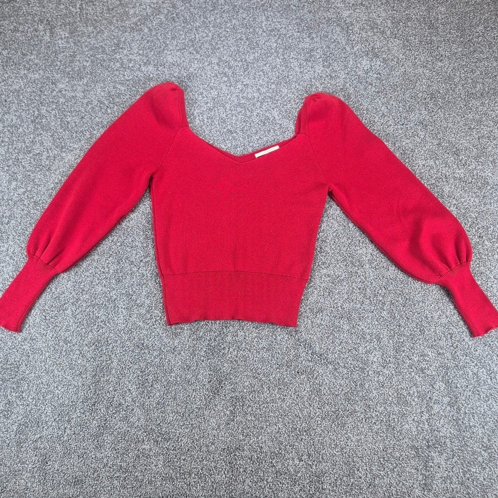 Anthropologie Sweetheart Sweater Womens XS Red Puff Sleeve Knit Top